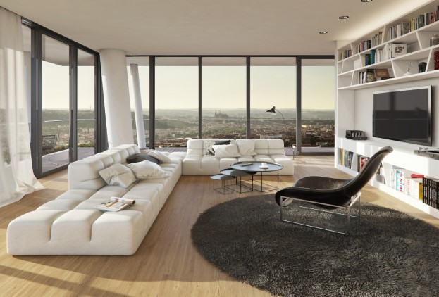 Terrassentuer-Wohnzimmer-mit-Fensterfront-und-Skyline