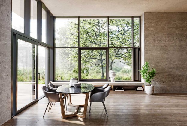 Esszimmer mit grosser Glasfront