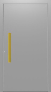 Haustuerfuellung-freigestellte Haustuer geschlossen Le Corbusier hell grau mit gelber Griffleiste