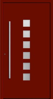 Haustuerfuellung-freigestellte Haustuer geschlossen Le Corbusier hell grau mit gelber Griffleiste